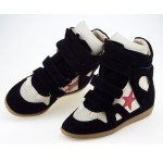 Black Red Star Suede High Top Velcro Tapes Hidden Wedges Sneakers Shoes